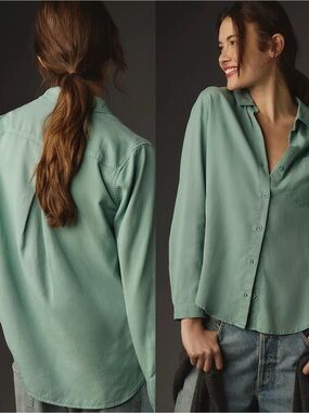 PRE-OWNED Anthropologie x Cloth & Stone Mint Long-Sleeve Buttondown Shirt S